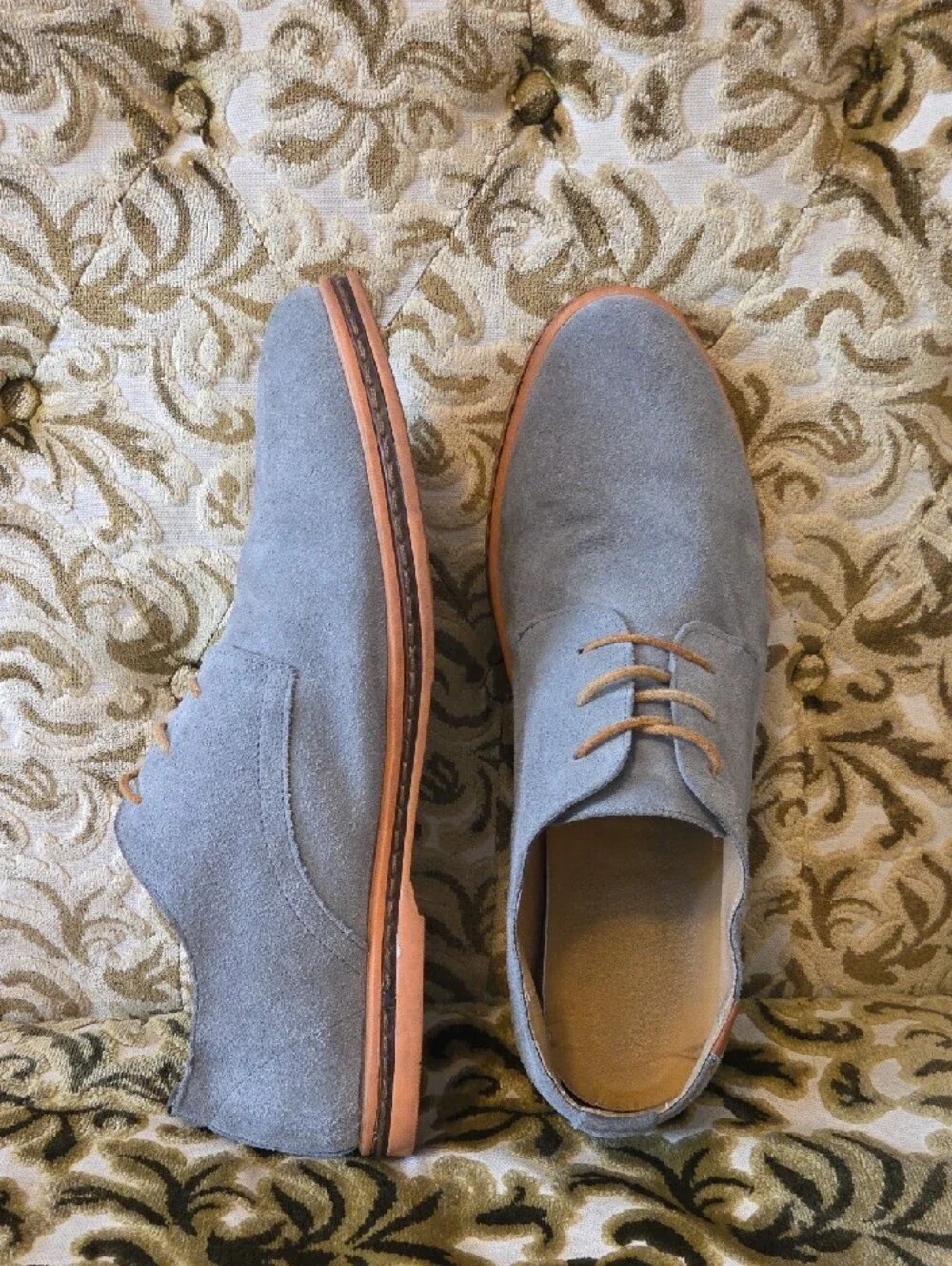 Hand-Stitched Suade Derby Shoes, Light Gray/Blue